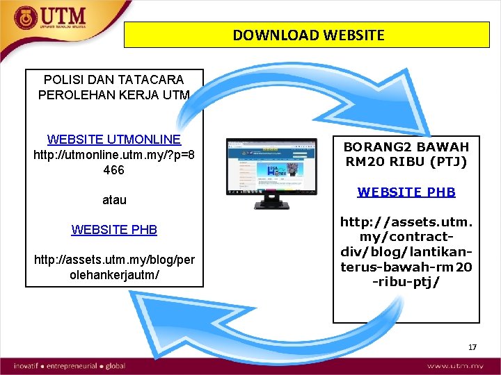 DOWNLOAD WEBSITE POLISI DAN TATACARA PEROLEHAN KERJA UTM WEBSITE UTMONLINE http: //utmonline. utm. my/?