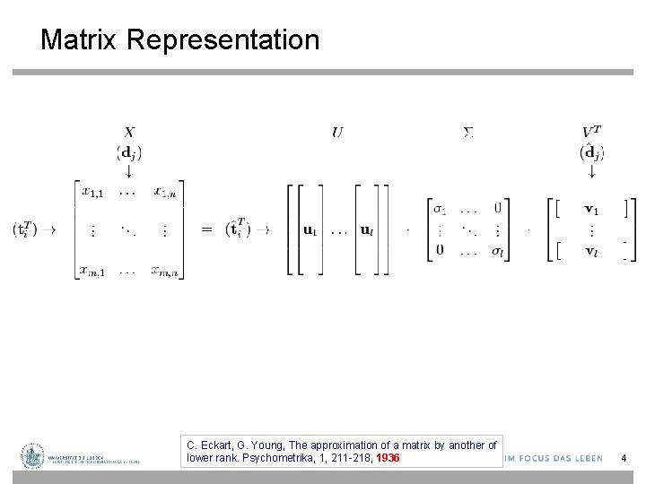 Matrix Representation C. Eckart, G. Young, The approximation of a matrix by another of
