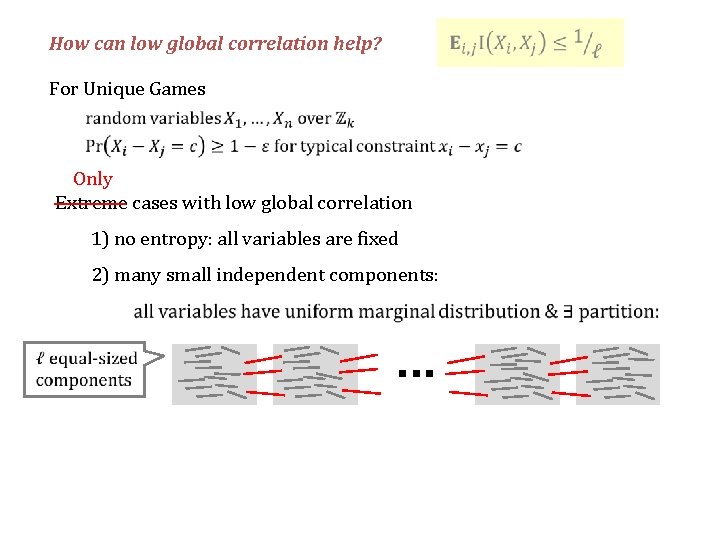 How can low global correlation help? For Unique Games Only Extreme cases with low