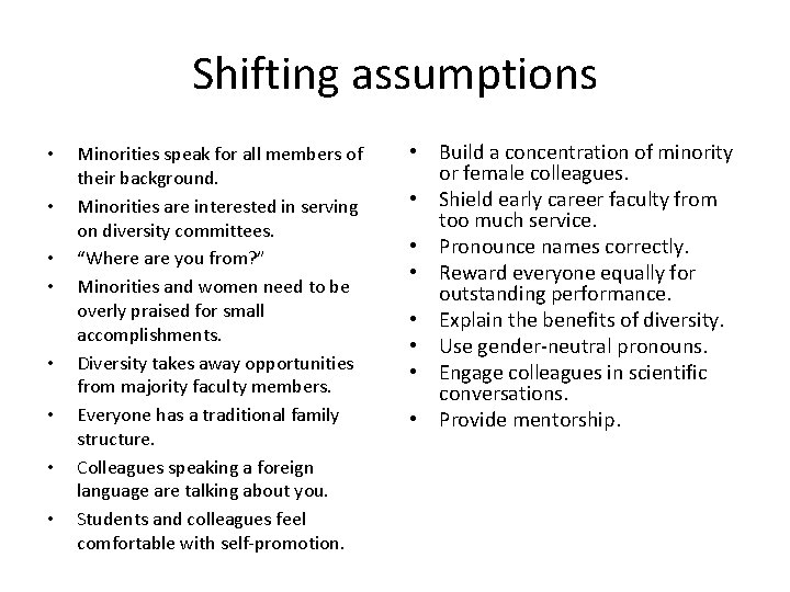 Shifting assumptions • • Minorities speak for all members of their background. Minorities are