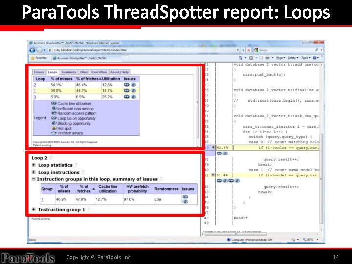 Para. Tools Thread. Spotter report: Loops Copyright © Para. Tools, Inc. 14 