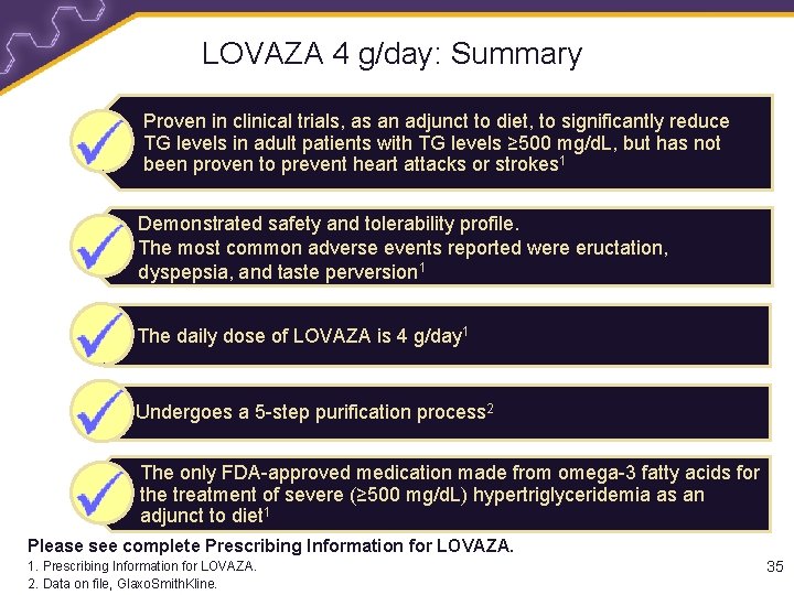 LOVAZA 4 g/day: Summary Proven in clinical trials, as an adjunct to diet, to