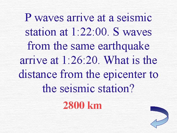 P waves arrive at a seismic station at 1: 22: 00. S waves from