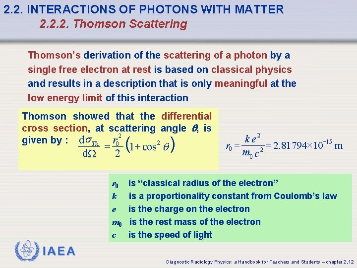 2. 2. INTERACTIONS OF PHOTONS WITH MATTER 2. 2. 2. Thomson Scattering Thomson’s derivation 2. 2. INTERACTIONS OF PHOTONS WITH MATTER 2. 2. 2. Thomson Scattering Thomson’s derivation