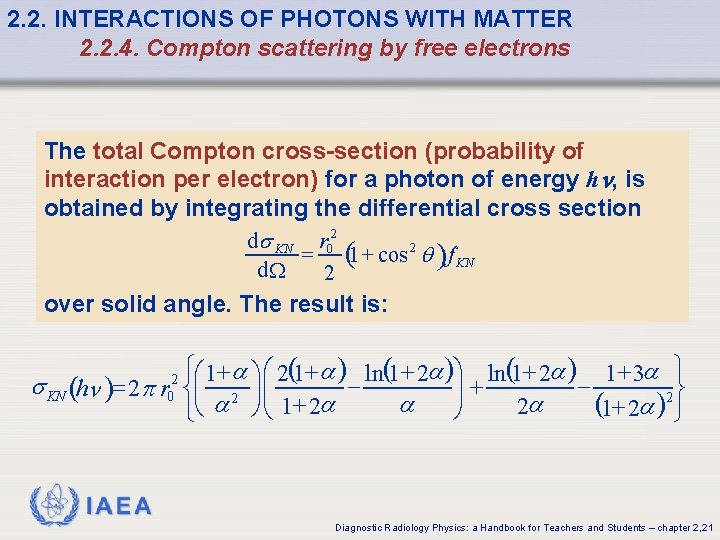 2. 2. INTERACTIONS OF PHOTONS WITH MATTER 2. 2. 4. Compton scattering by free 2. 2. INTERACTIONS OF PHOTONS WITH MATTER 2. 2. 4. Compton scattering by free