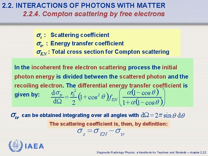 2. 2. INTERACTIONS OF PHOTONS WITH MATTER 2. 2. 4. Compton scattering by free 2. 2. INTERACTIONS OF PHOTONS WITH MATTER 2. 2. 4. Compton scattering by free
