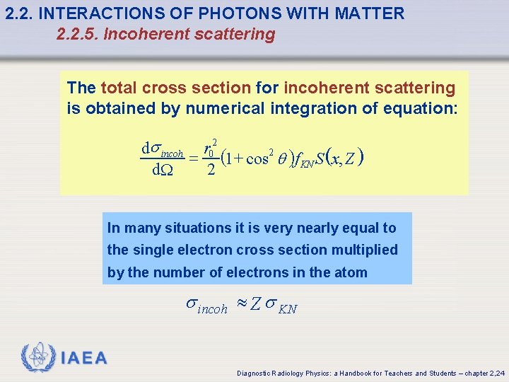 2. 2. INTERACTIONS OF PHOTONS WITH MATTER 2. 2. 5. Incoherent scattering The total 2. 2. INTERACTIONS OF PHOTONS WITH MATTER 2. 2. 5. Incoherent scattering The total