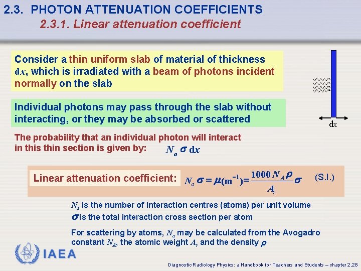 2. 3. PHOTON ATTENUATION COEFFICIENTS 2. 3. 1. Linear attenuation coefficient Consider a thin 2. 3. PHOTON ATTENUATION COEFFICIENTS 2. 3. 1. Linear attenuation coefficient Consider a thin