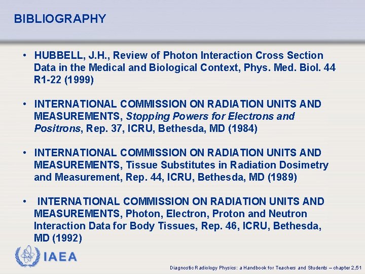 BIBLIOGRAPHY • HUBBELL, J. H. , Review of Photon Interaction Cross Section Data in BIBLIOGRAPHY • HUBBELL, J. H. , Review of Photon Interaction Cross Section Data in