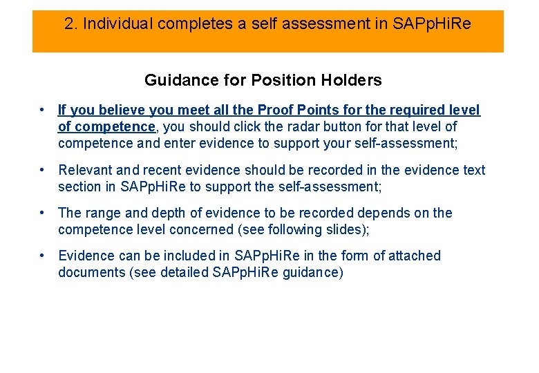 2. Individual completes a self assessment in SAPp. Hi. Re Guidance for Position Holders