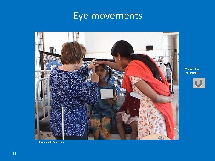 Eye movements Return to examples Photo credit: Tom Shulz 13 