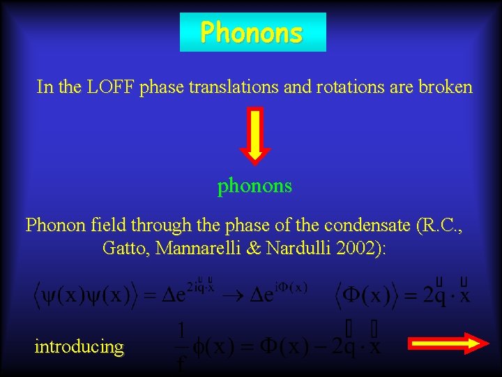 Phonons In the LOFF phase translations and rotations are broken phonons Phonon field through