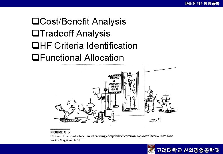 IMEN 315 인간공학 q. Cost/Benefit Analysis q. Tradeoff Analysis q. HF Criteria Identification q.