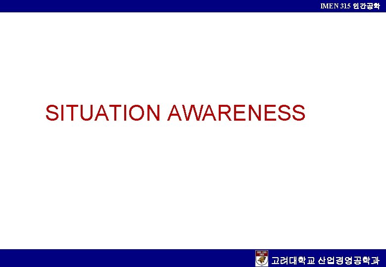 IMEN 315 인간공학 SITUATION AWARENESS 고려대학교 산업경영공학과 