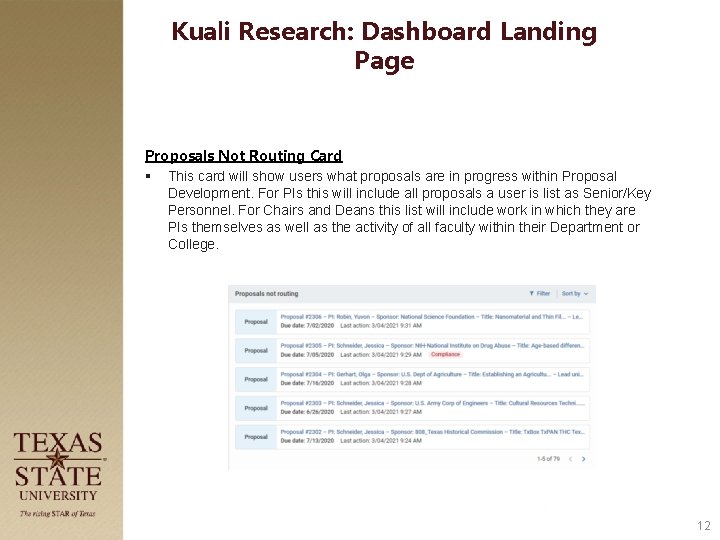 Kuali Research: Dashboard Landing Page Proposals Not Routing Card § This card will show