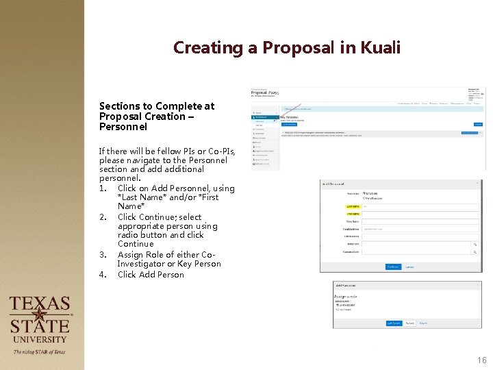 Creating a Proposal in Kuali Sections to Complete at Proposal Creation – Personnel If