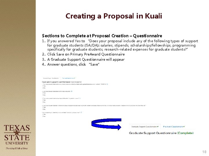 Creating a Proposal in Kuali Sections to Complete at Proposal Creation – Questionnaire 1.