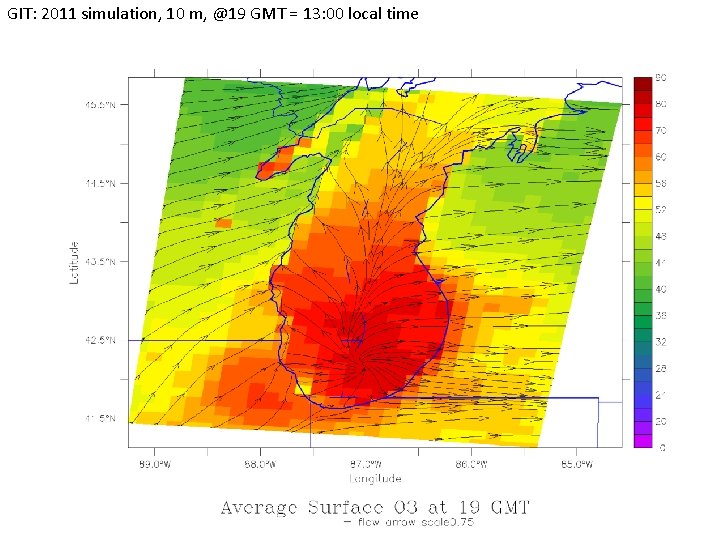 GIT: 2011 simulation, 10 m, @19 GMT = 13: 00 local time 