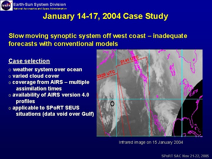 Earth-Sun System Division National Aeronautics and Space Administration January 14 -17, 2004 Case Study