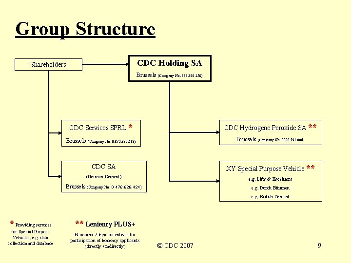 Group Structure CDC Holding SA Shareholders Brussels (Company No. 888. 388. 158) CDC Services Group Structure CDC Holding SA Shareholders Brussels (Company No. 888. 388. 158) CDC Services
