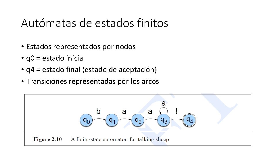 Autómatas de estados finitos • Estados representados por nodos • q 0 = estado