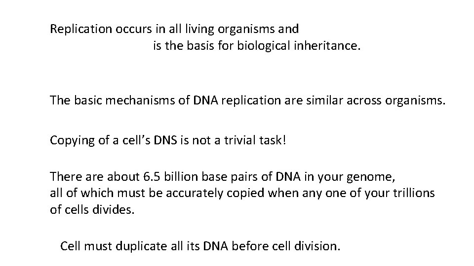 Replication occurs in all living organisms and is the basis for biological inheritance. The