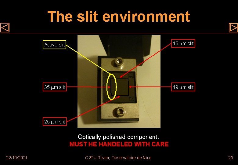 The slit environment Active slit 15 m slit 35 m slit 19 m slit
