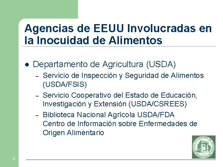 Agencias de EEUU Involucradas en la Inocuidad de Alimentos l Departamento de Agricultura (USDA)
