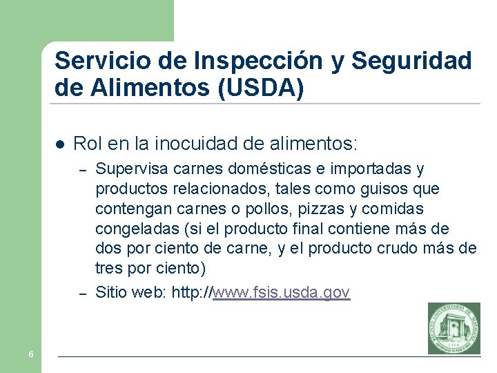 Servicio de Inspección y Seguridad de Alimentos (USDA) l Rol en la inocuidad de