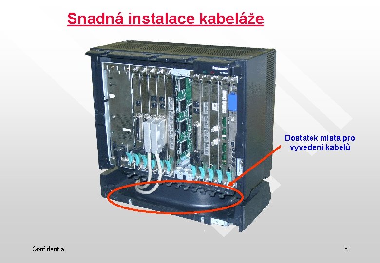Snadná instalace kabeláže Dostatek místa pro vyvedení kabelů Confidential 8 