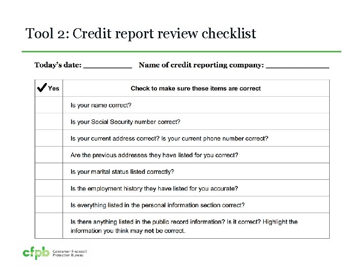 Tool 2: Credit report review checklist 