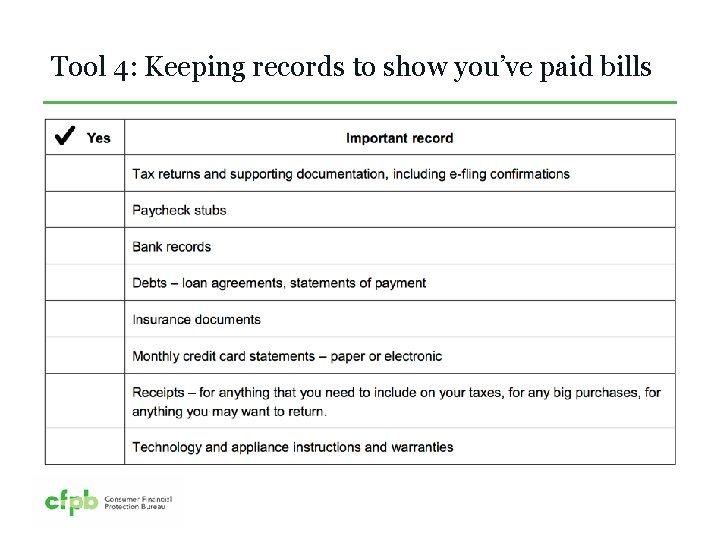 Tool 4: Keeping records to show you’ve paid bills 