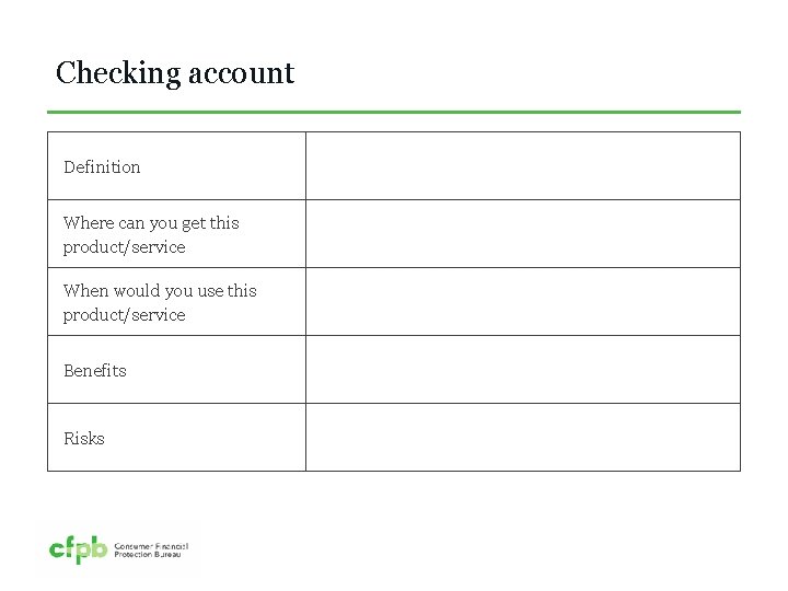 Checking account Definition Where can you get this product/service When would you use this