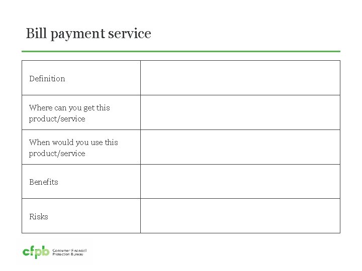 Bill payment service Definition Where can you get this product/service When would you use