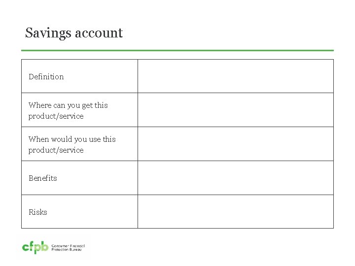 Savings account Definition Where can you get this product/service When would you use this