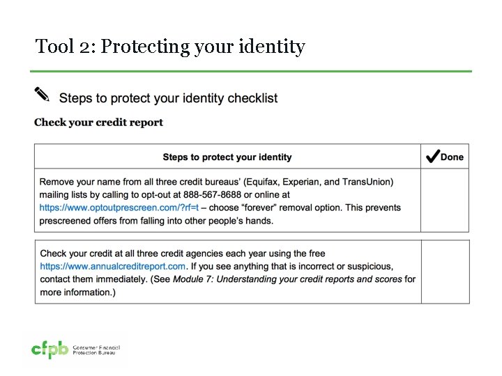 Tool 2: Protecting your identity 