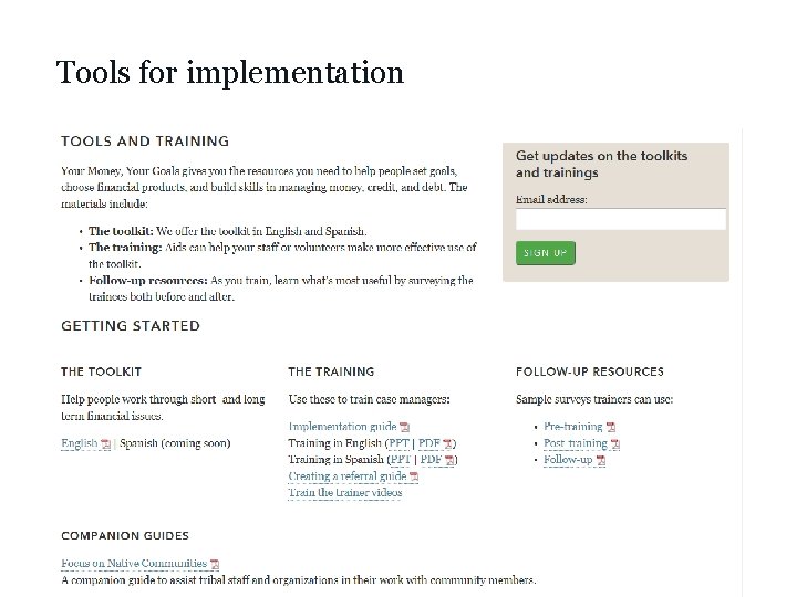 Tools for implementation 