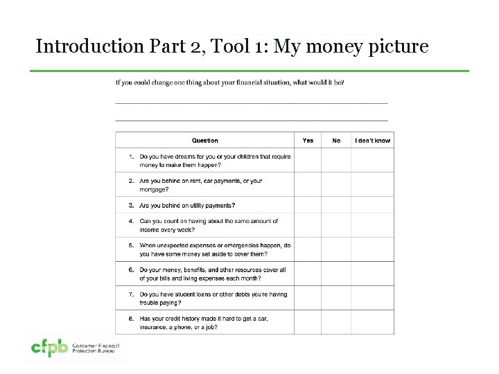Introduction Part 2, Tool 1: My money picture 