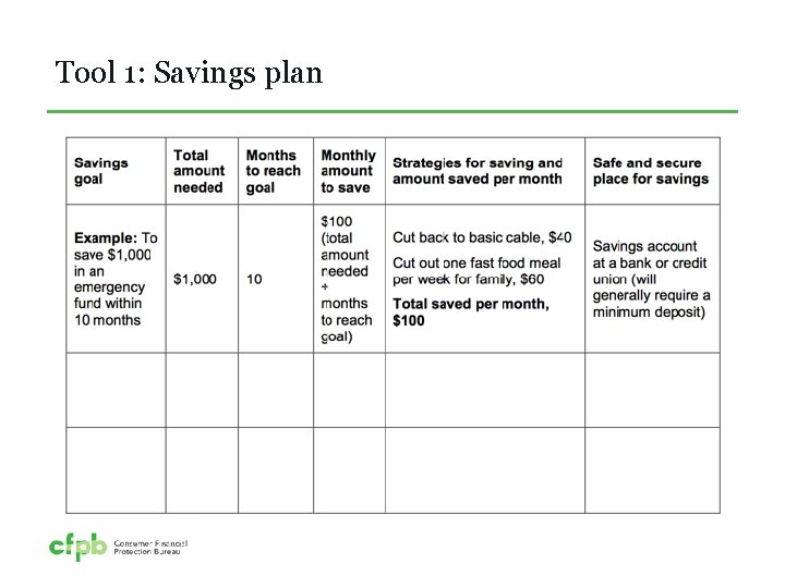 Tool 1: Savings plan 