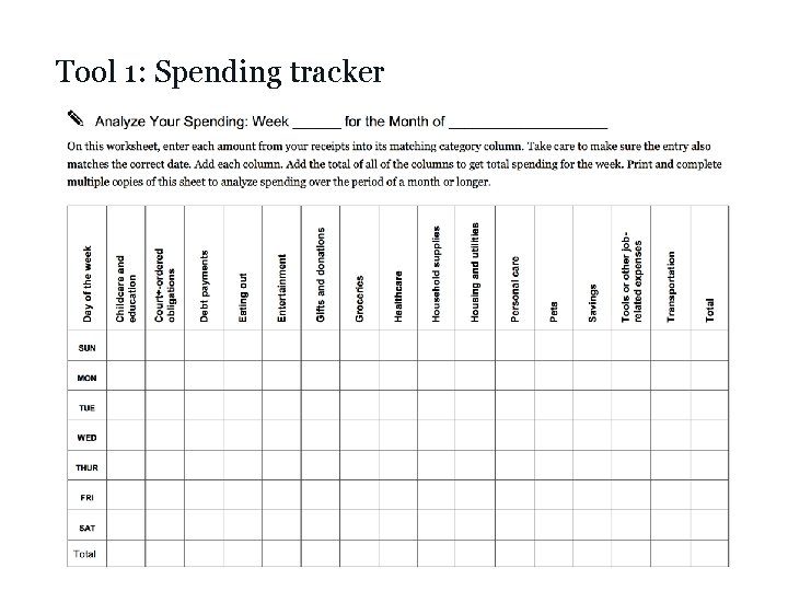 Tool 1: Spending tracker 