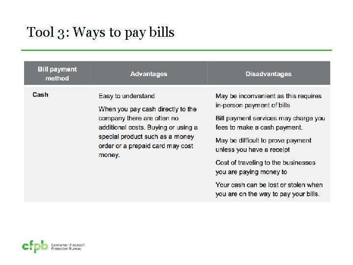 Tool 3: Ways to pay bills 