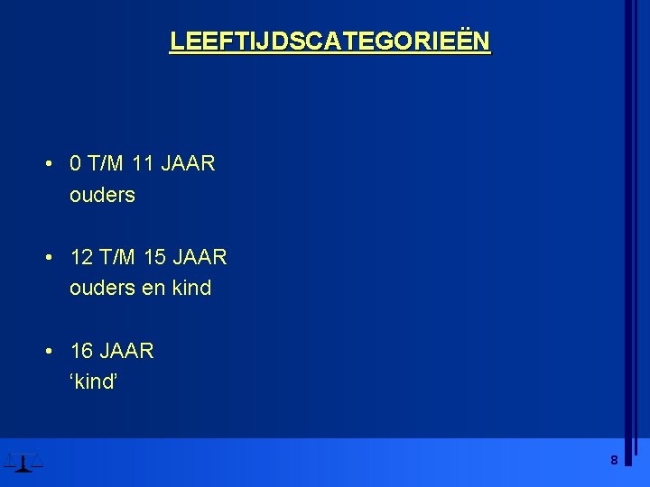 LEEFTIJDSCATEGORIEËN • 0 T/M 11 JAAR ouders • 12 T/M 15 JAAR ouders en