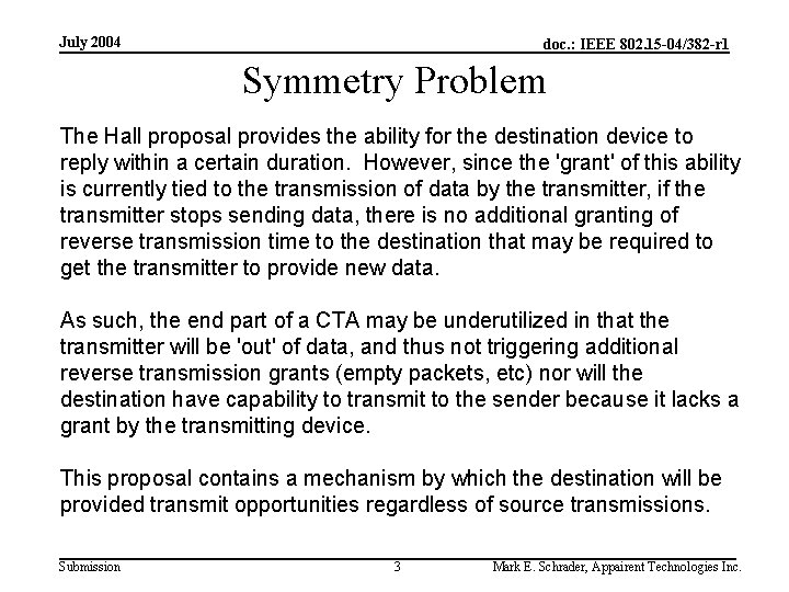 July 2004 doc. : IEEE 802. 15 -04/382 -r 1 Symmetry Problem The Hall