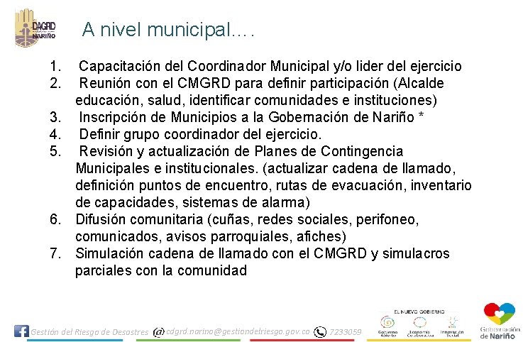 A nivel municipal…. 1. 2. 3. 4. 5. 6. 7. Capacitación del Coordinador Municipal