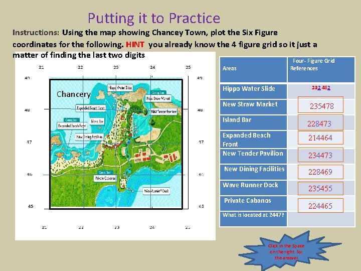 Putting it to Practice Instructions: Using the map showing Chancey Town, plot the Six