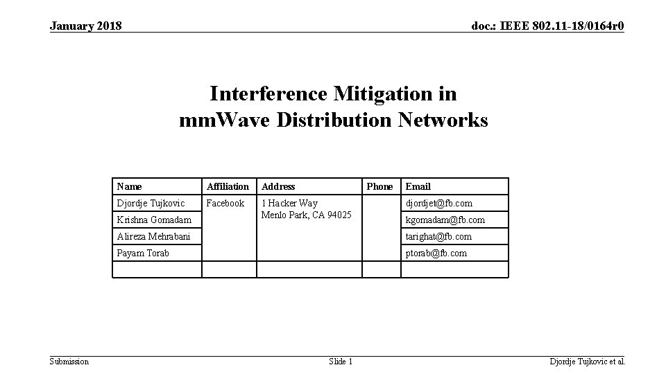 January 2018 doc. : IEEE 802. 11 -18/0164 r 0 Interference Mitigation in mm.