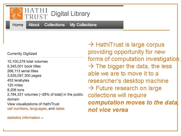 à Hathi. Trust is large corpus providing opportunity for new forms of computation investigation.