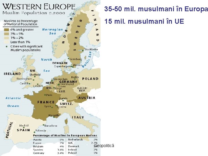 35 -50 mil. musulmani în Europa 15 mil. musulmani în UE Geopolitică 