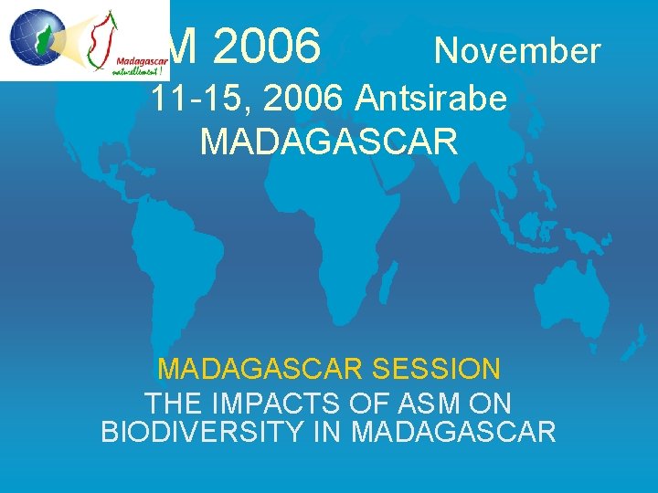 CASM 2006 November 11 -15, 2006 Antsirabe MADAGASCAR SESSION THE IMPACTS OF ASM ON
