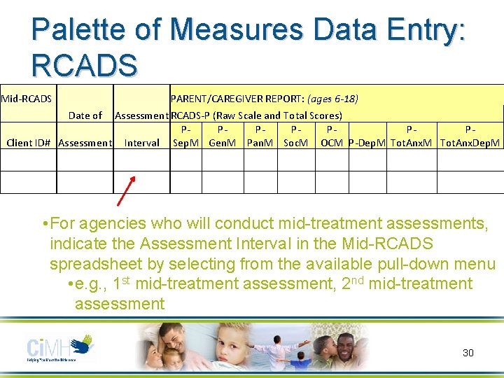 Palette of Measures Data Entry: RCADS Mid-RCADS PARENT/CAREGIVER REPORT: (ages 6 -18) Date of